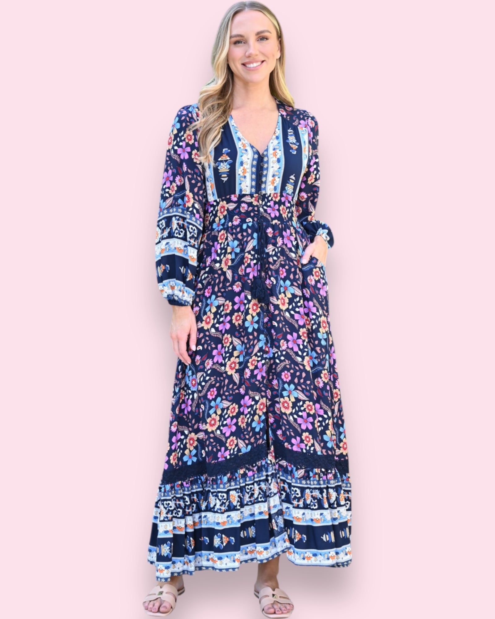 Candice Maxi Dress - Navy Floral The-hanger Candice Maxi Dress - Navy Floral The-hanger