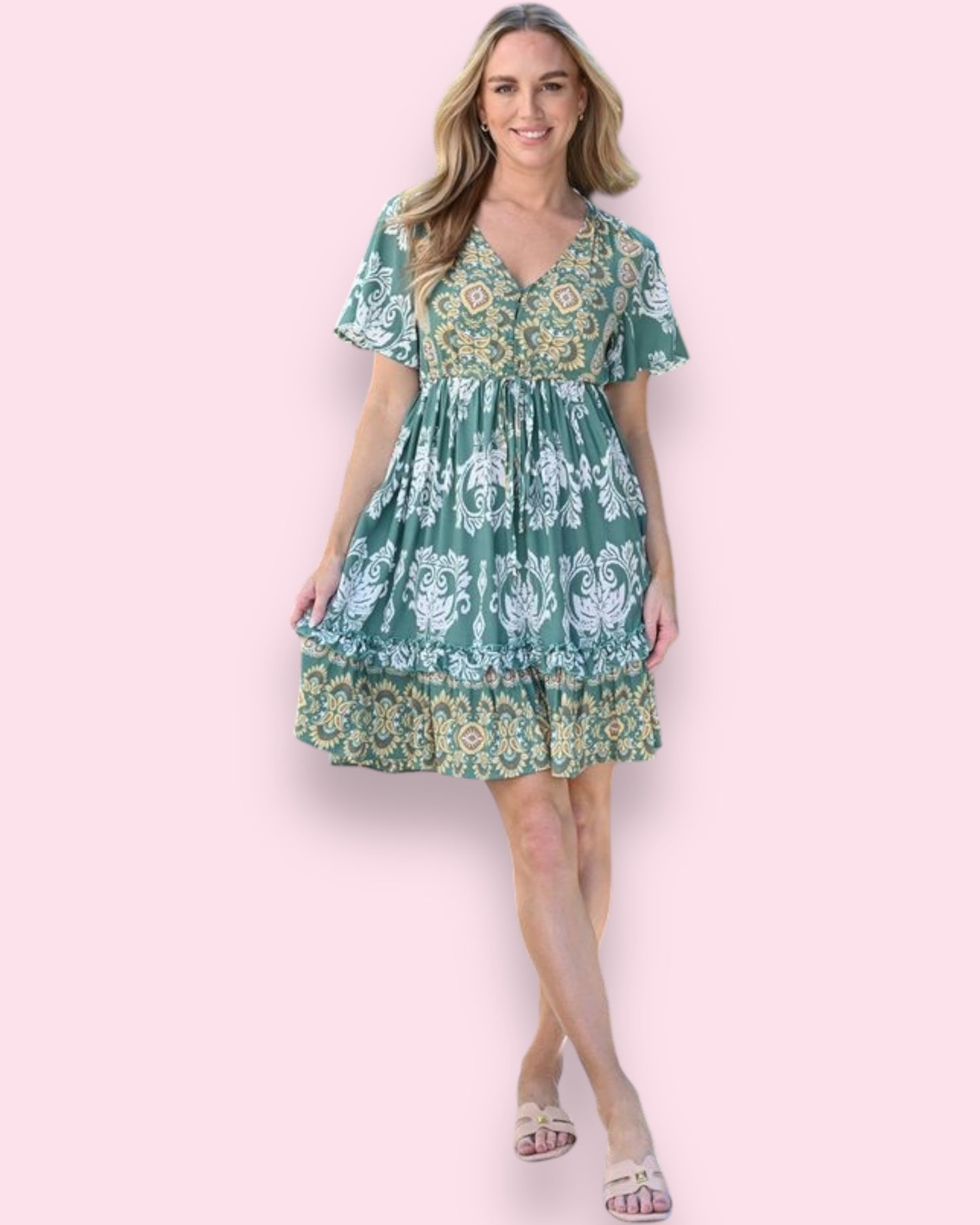 Calista Dress - Sage Print