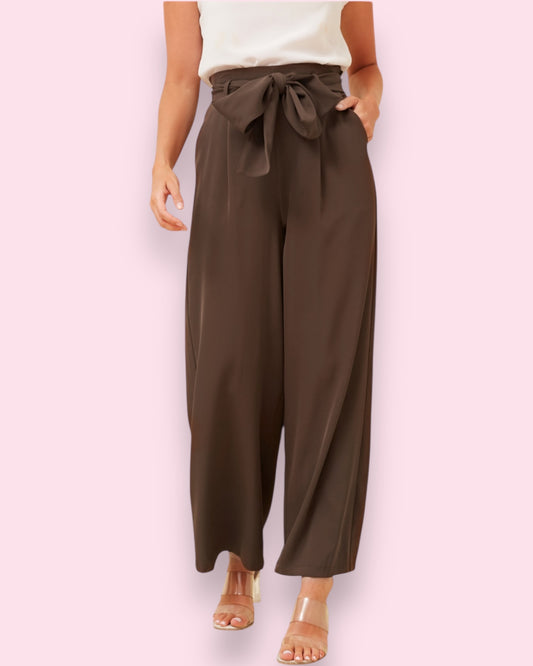 Lena Paperbag Waist Pants - Chocolate