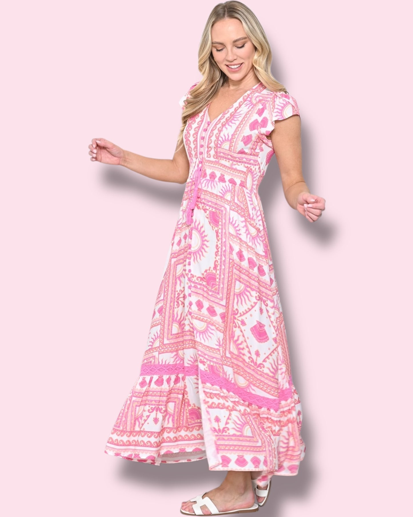 Cally Maxi Dress - White/Pink