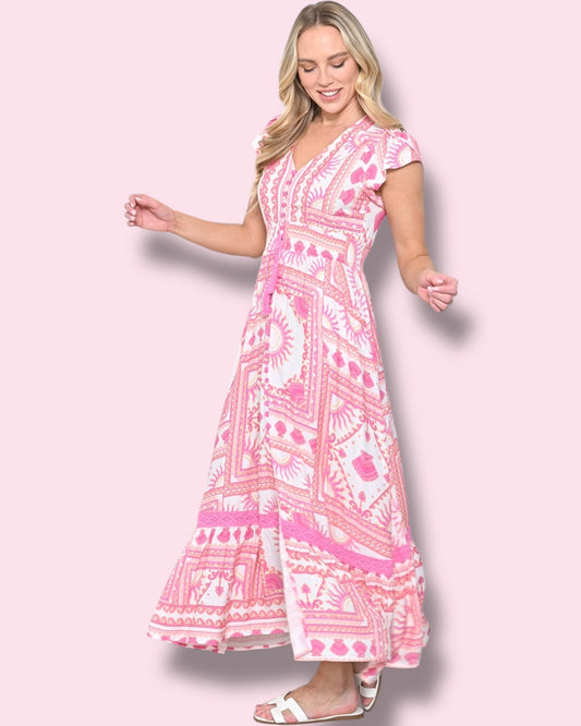 Cally Maxi Dress - White/Pink