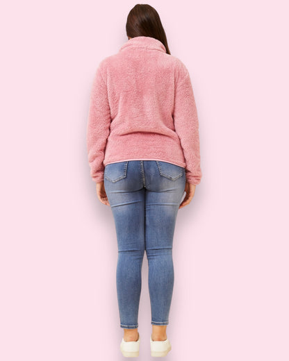 Teddy Fur Zip Jacket - Rose Pink