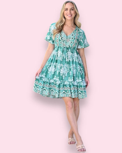 Calista Dress - Green/White