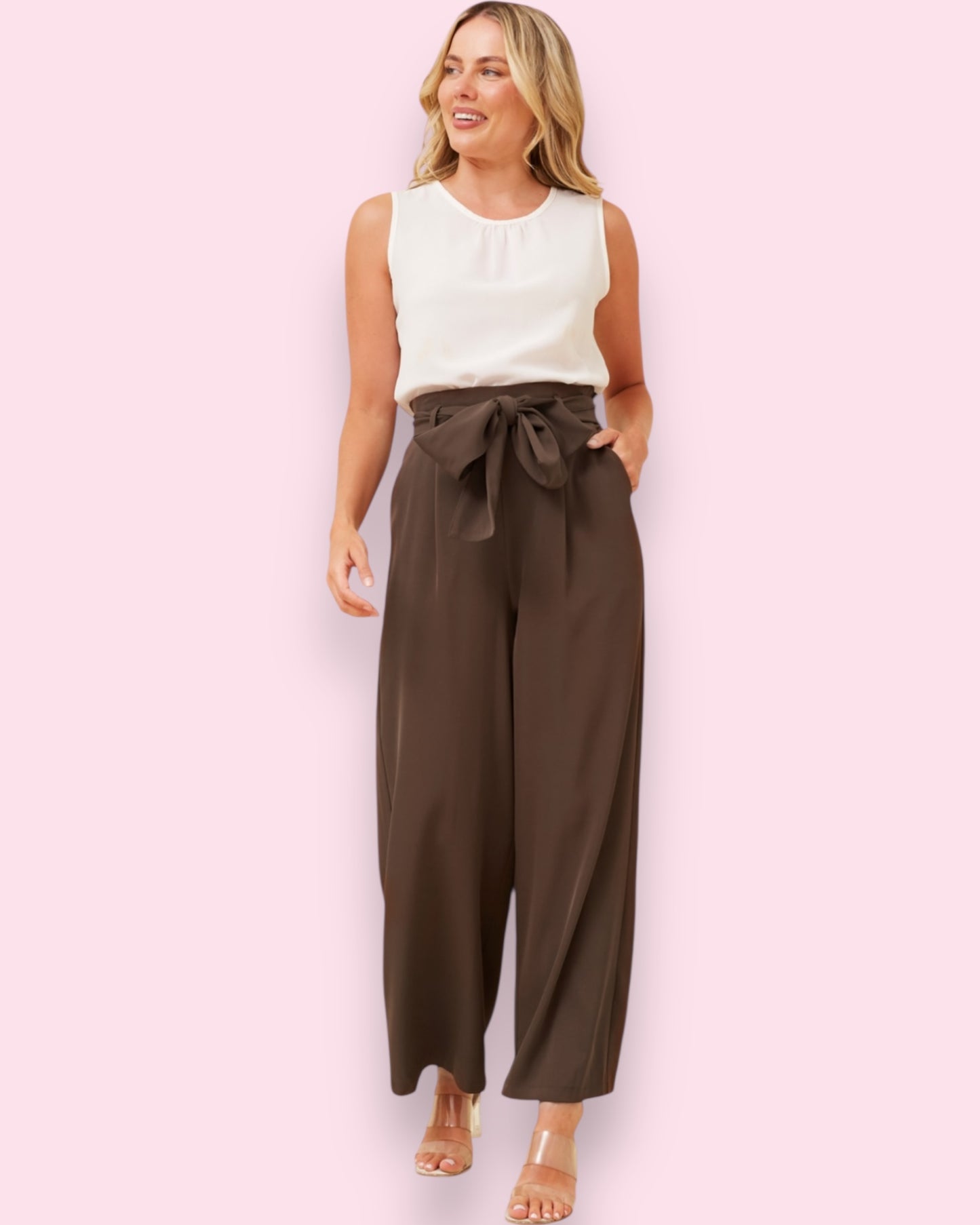 Lena Paperbag Waist Pants - Chocolate