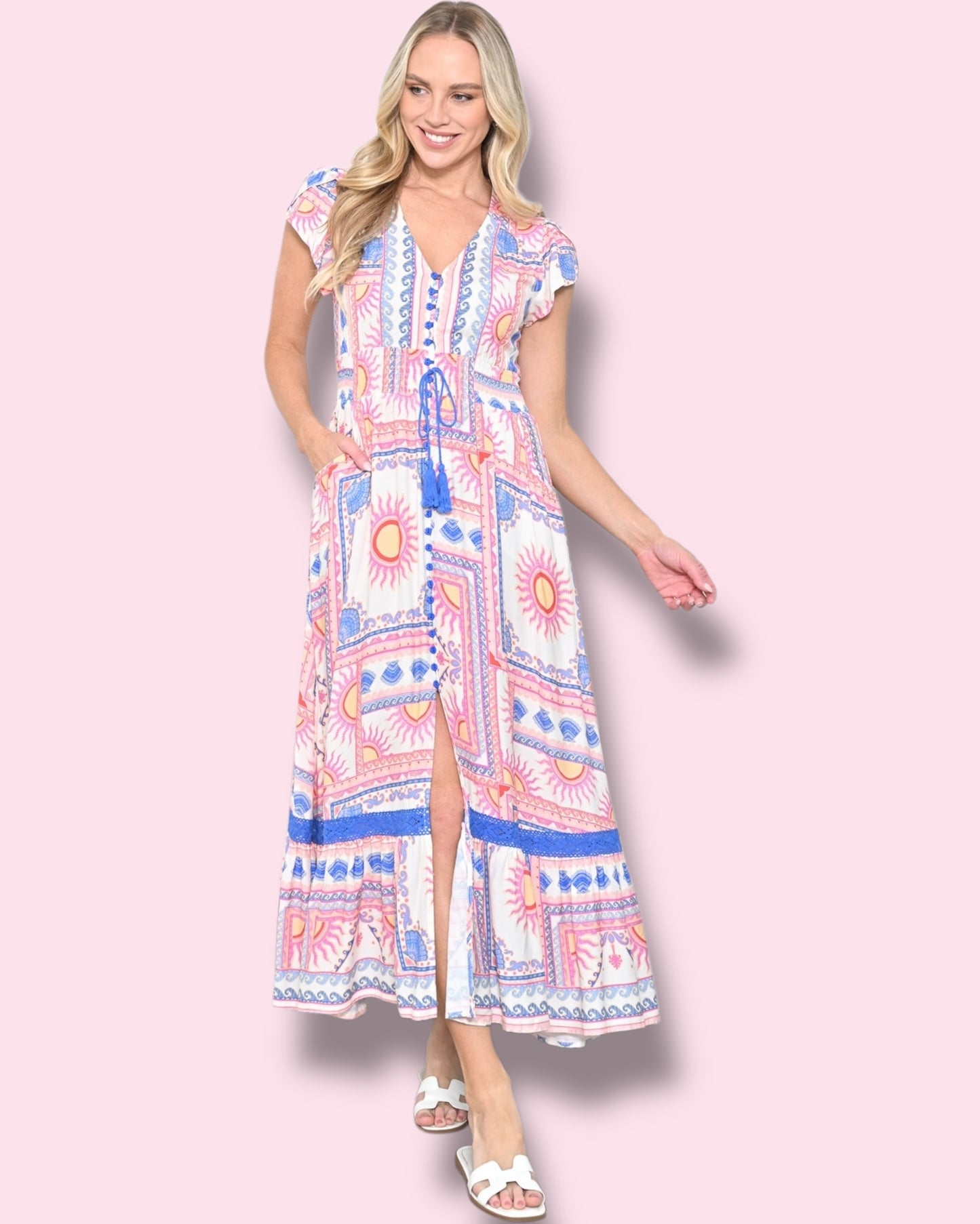 Cally Maxi Dress - White/Blue