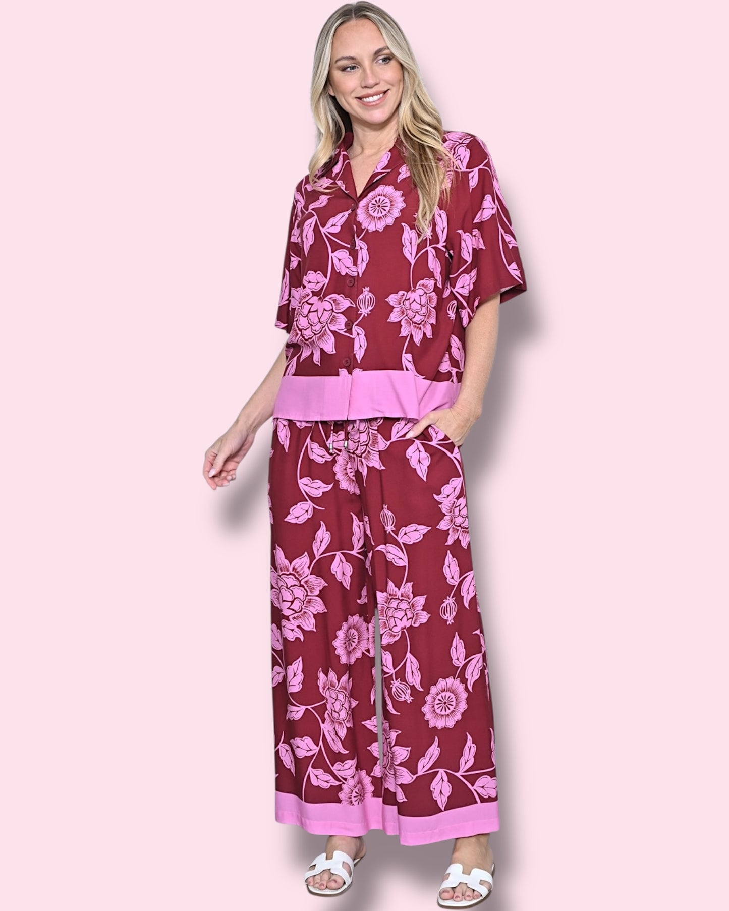 Amber Pants - Red/Pink Floral