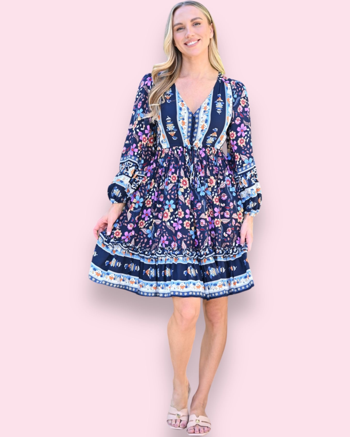Candice Dress - Navy Floral