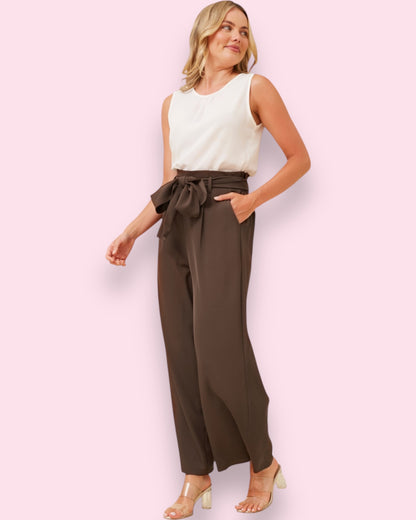 Lena Paperbag Waist Pants - Chocolate