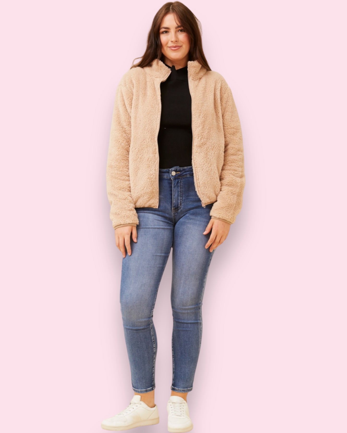Teddy Fur Zip Jacket - Beige