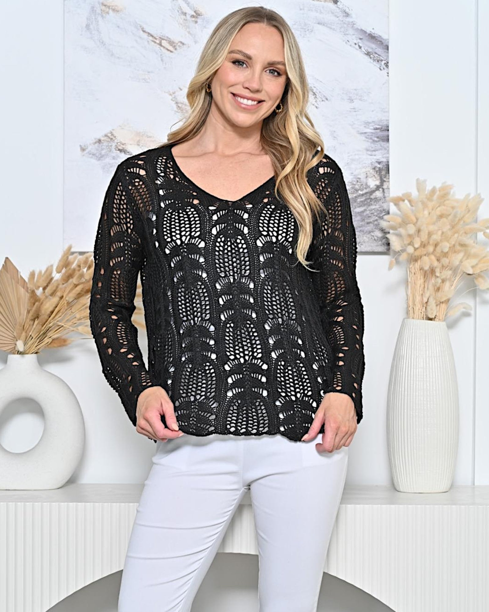 Carly Crochet Knit Top - Black – The-hanger