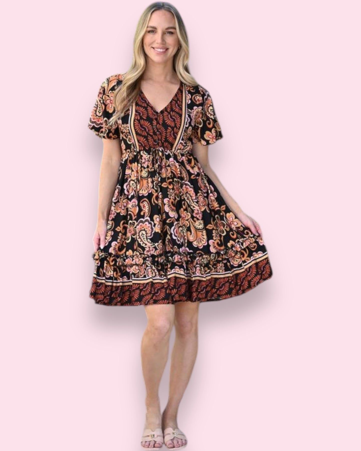 Calista Dress - Black/Brown