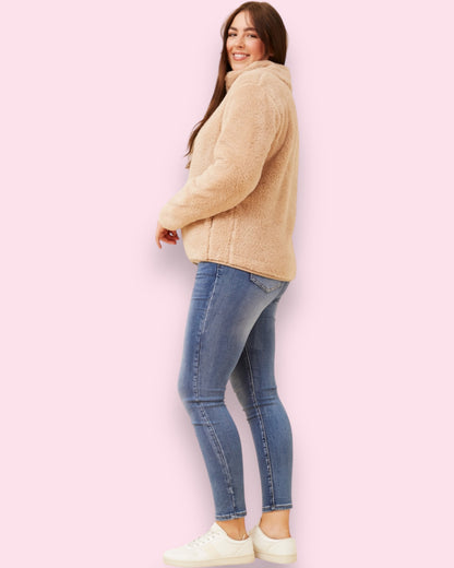 Teddy Fur Zip Jacket - Beige