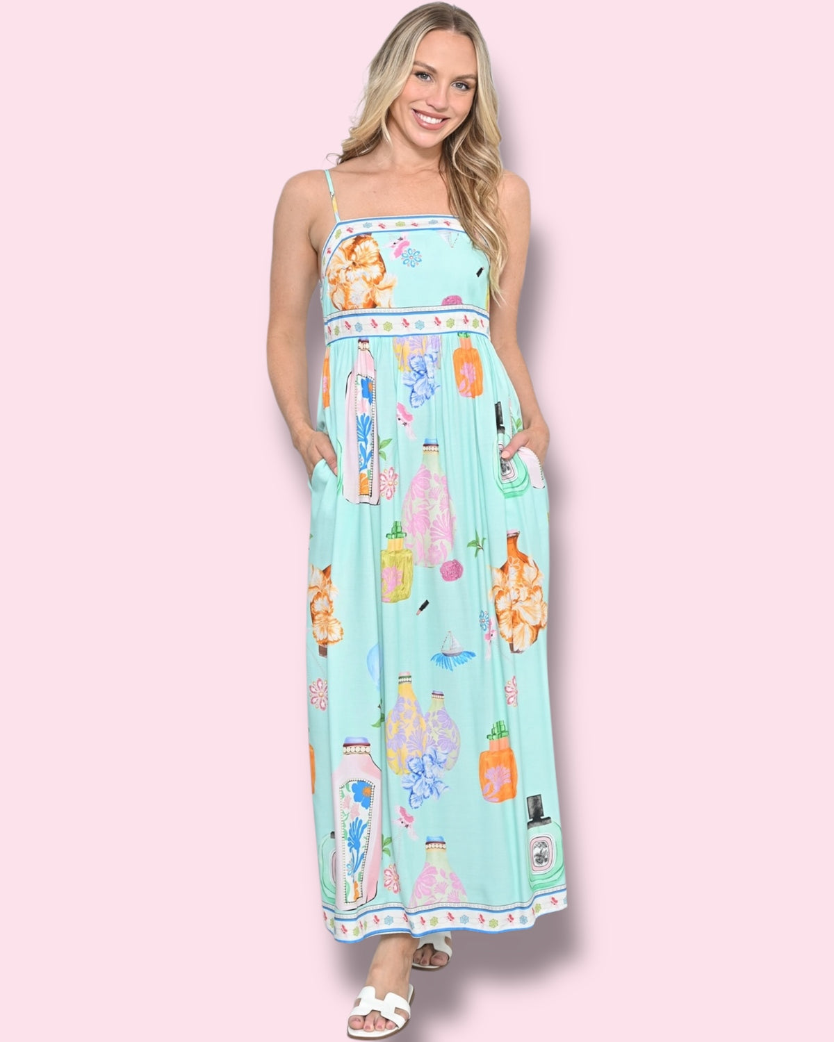 Charlene Printed Maxi - Mint Motif Print