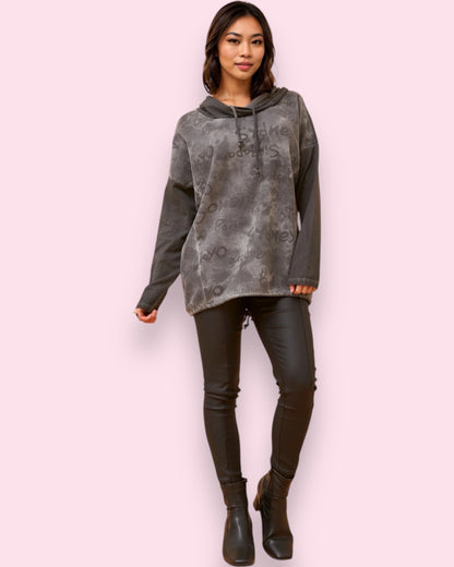 Petra Faux Suede Pullover - Gunmetal