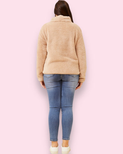 Teddy Fur Zip Jacket - Beige
