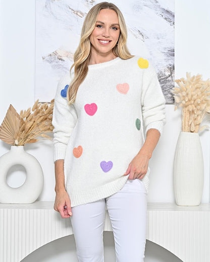 Multi Colour Heart Knit Jumper