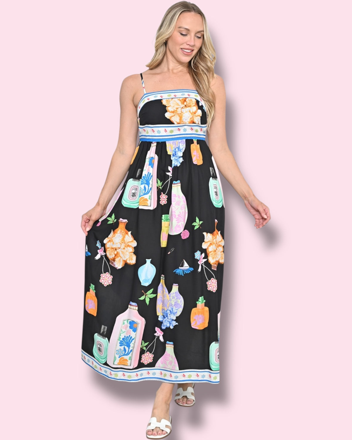 Charlene Printed Maxi - Black Motif Print