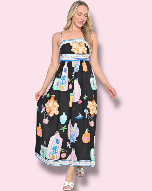Charlene Printed Maxi - Black Motif Print