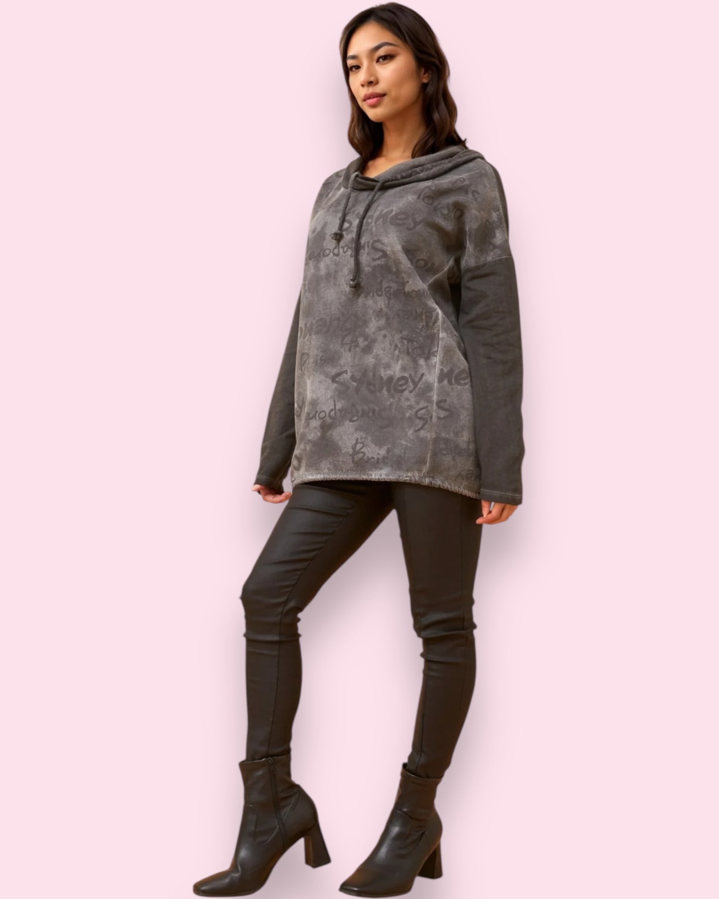 Petra Faux Suede Pullover - Gunmetal