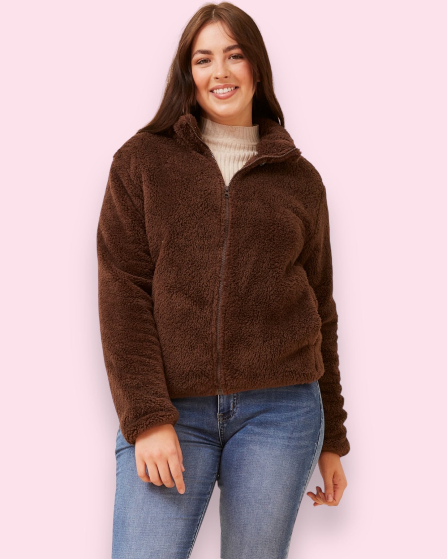 Teddy Fur Zip Jacket - Chocolate