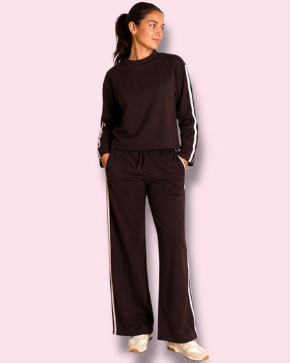 Renee Wide Leg Sweat Pants - Brown/Pale Pink