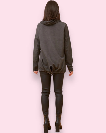 Petra Faux Suede Pullover - Gunmetal