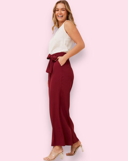 Lena Paperbag Waist Pants - Red Dahlia
