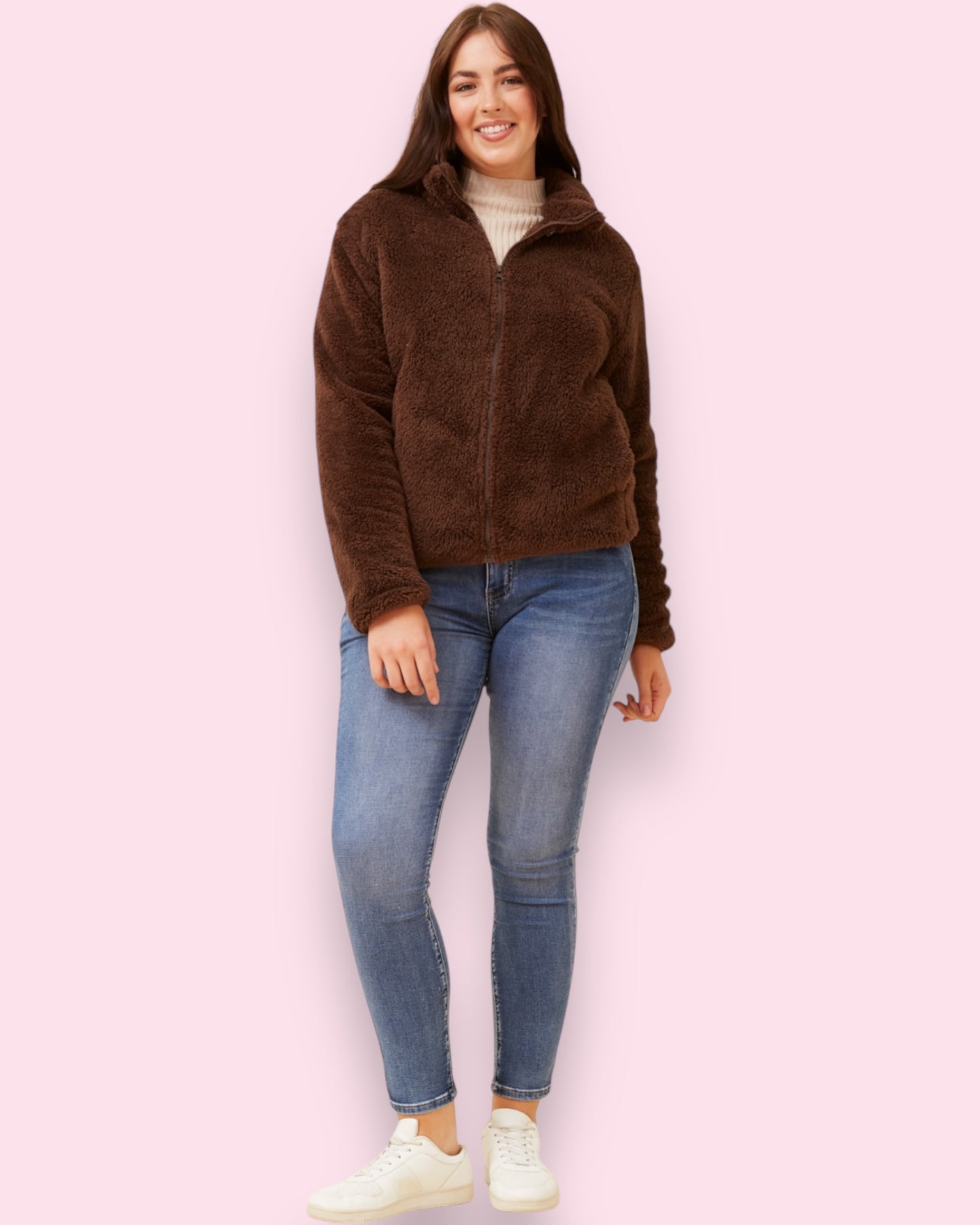 Teddy Fur Zip Jacket - Chocolate