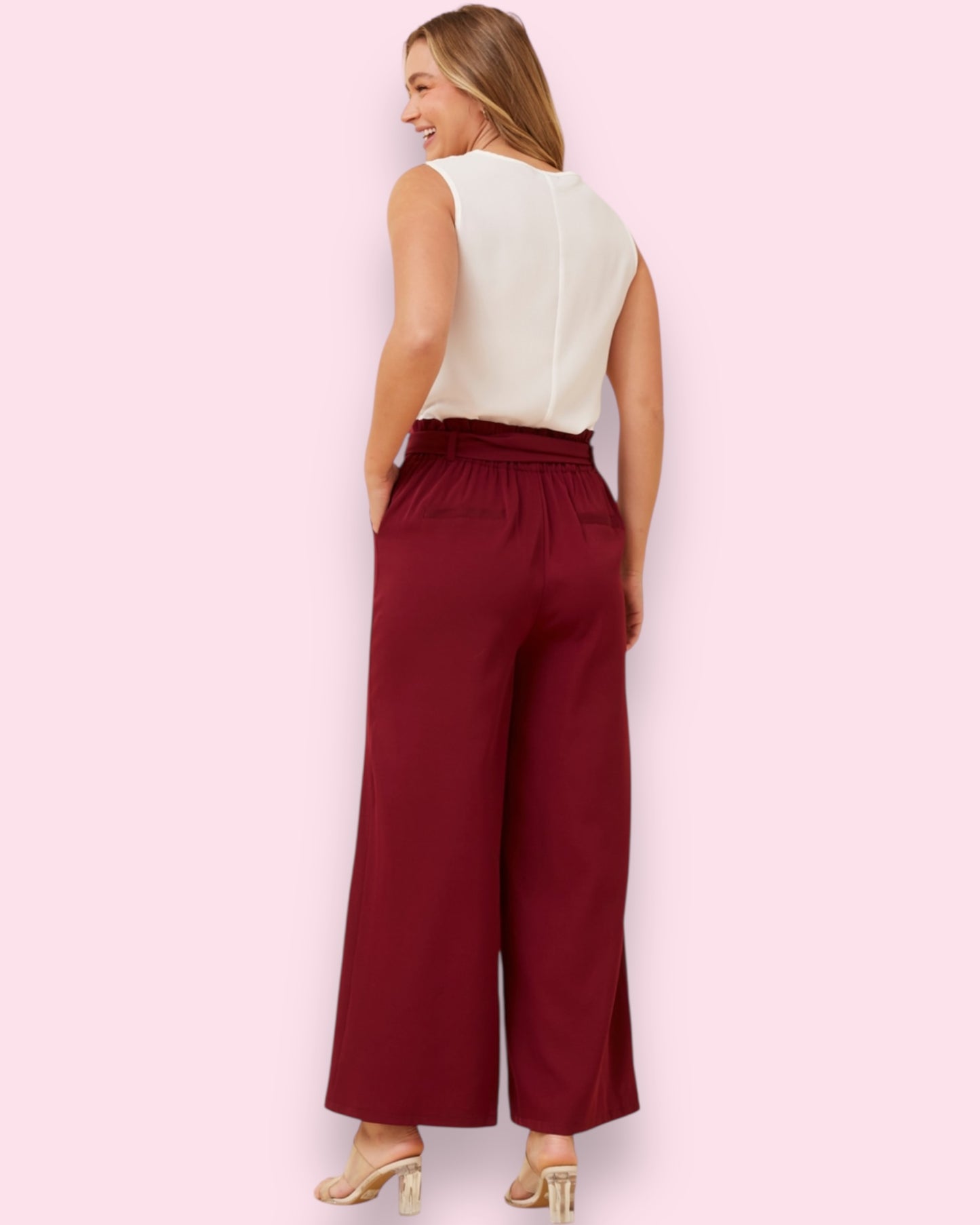 Lena Paperbag Waist Pants - Red Dahlia