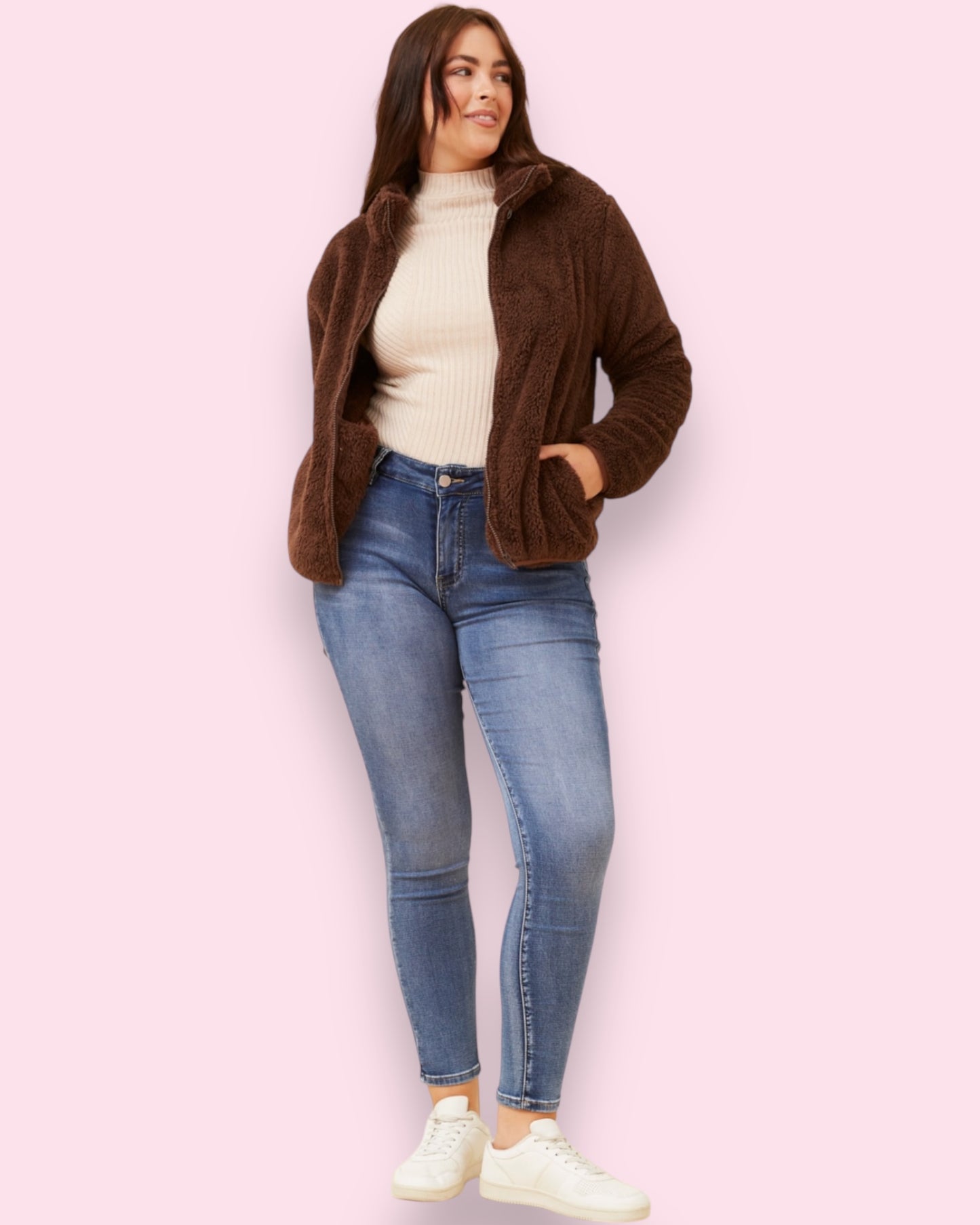 Teddy Fur Zip Jacket - Chocolate