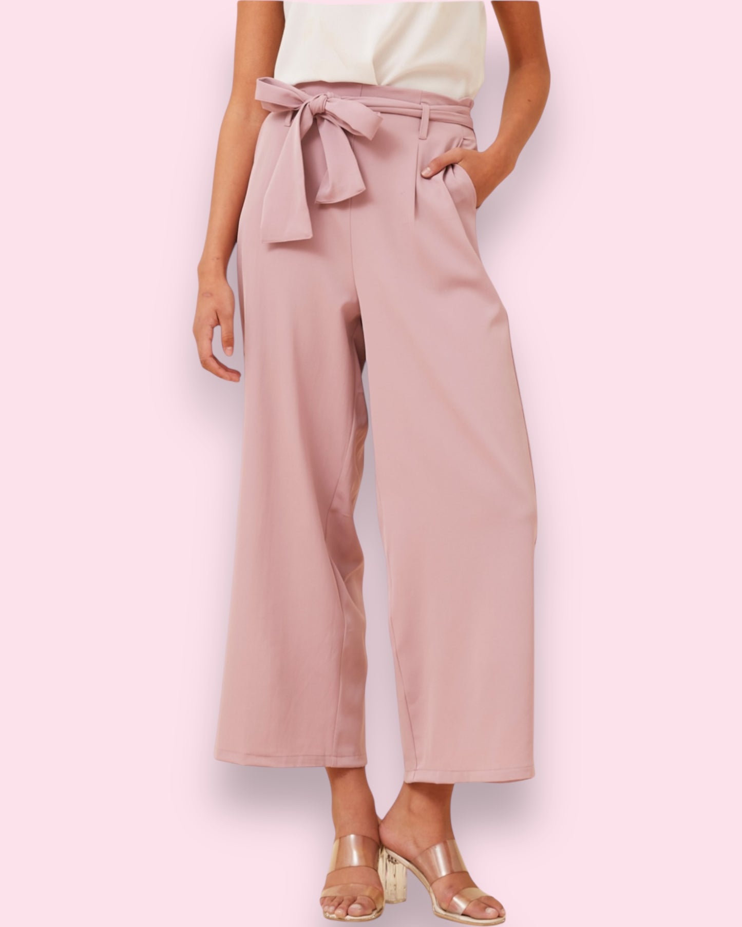 Lena Paperbag Waist Pants - Dusty Pink