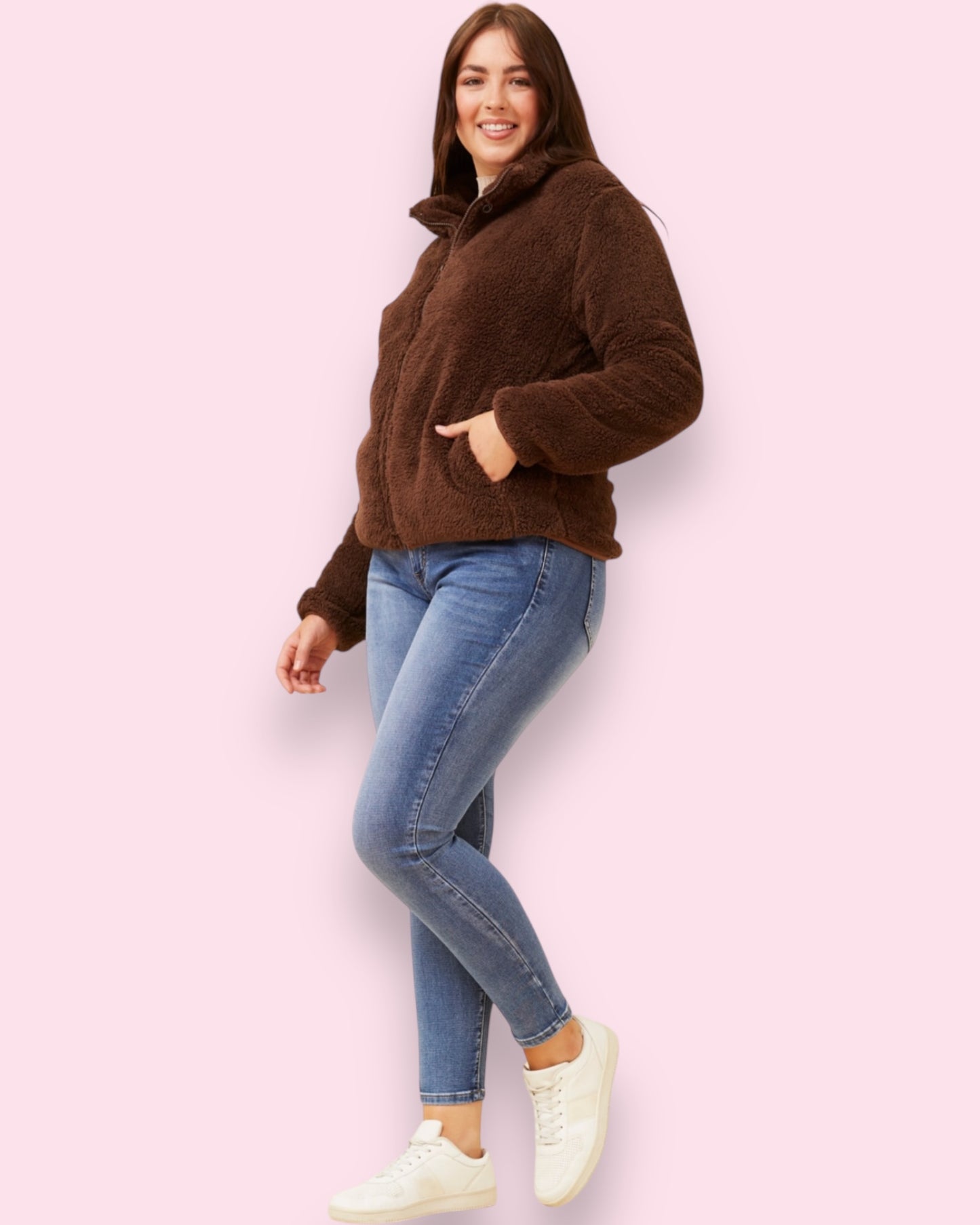 Teddy Fur Zip Jacket - Chocolate