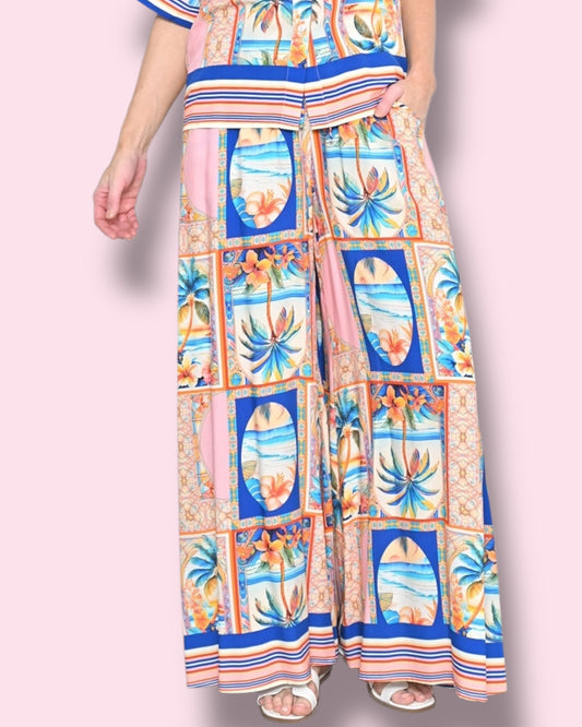 Charlene Printed Pants - Pink Tropical
