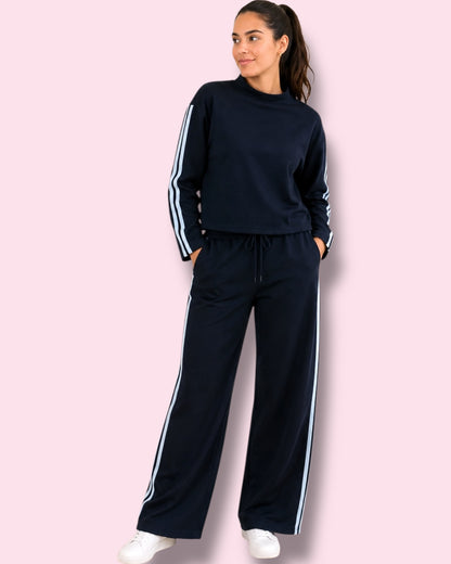Renee Wide Leg Sweat Pants - Navy/Pale Blue