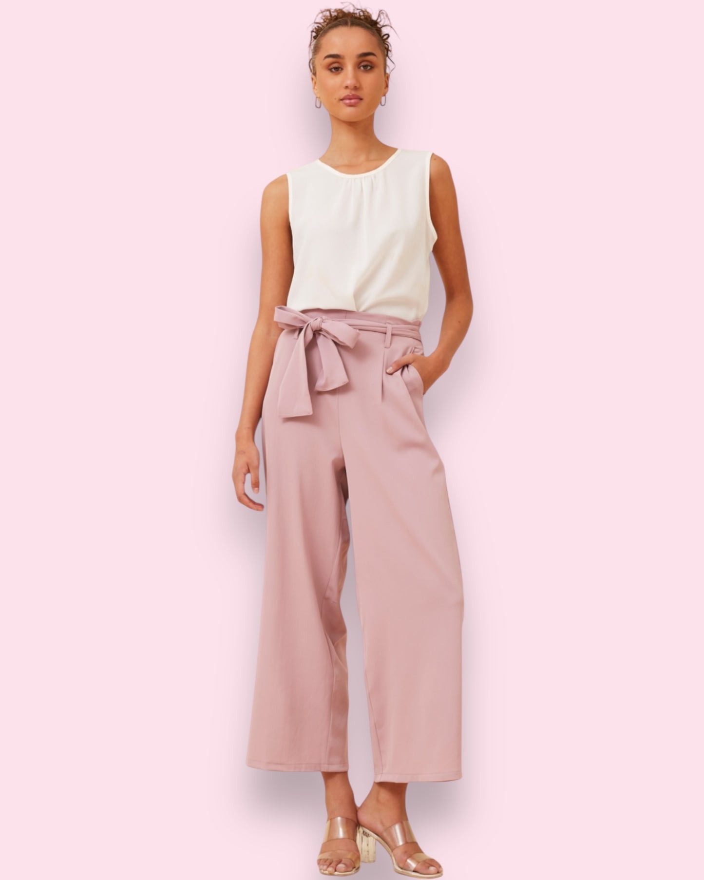 Lena Paperbag Waist Pants - Dusty Pink