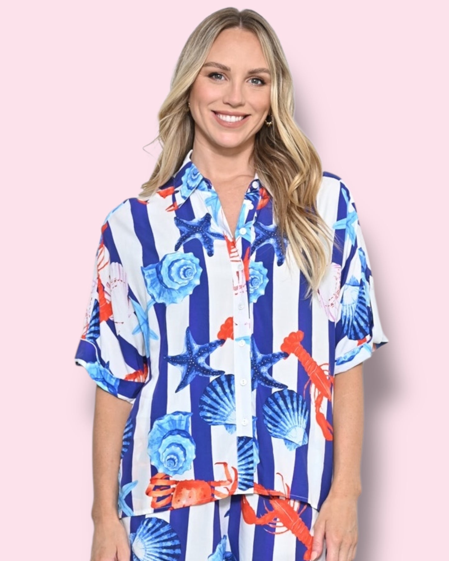 Charlene Printed Shirt - Blue Crustacean/Shells