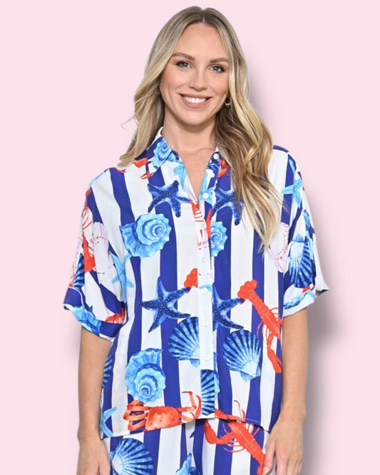 Charlene Printed Shirt - Blue Crustacean/Shells