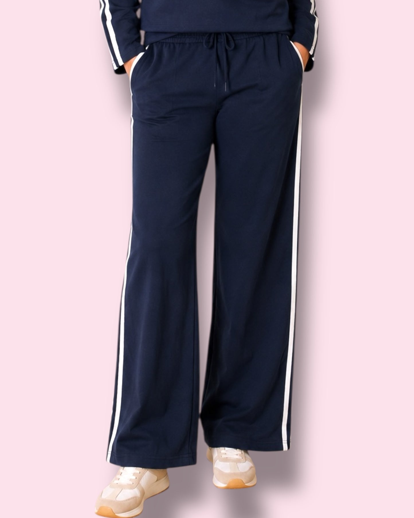 Renee Wide Leg Sweat Pants - Navy/Pale Blue