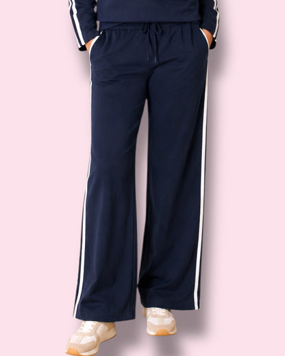 Renee Wide Leg Sweat Pants - Navy/Pale Blue
