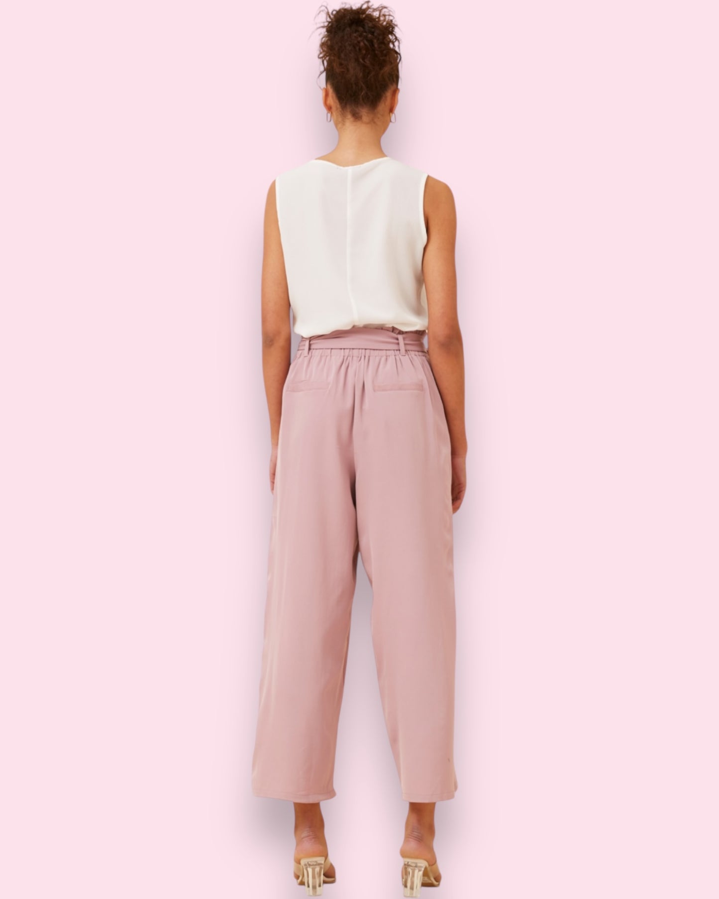 Lena Paperbag Waist Pants - Dusty Pink