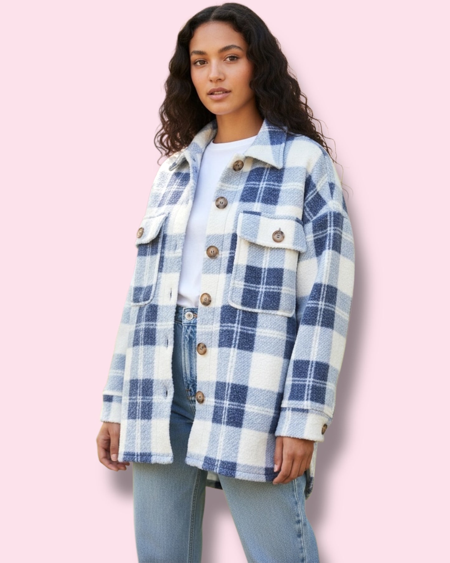 Victoria Check Shacket - Blue