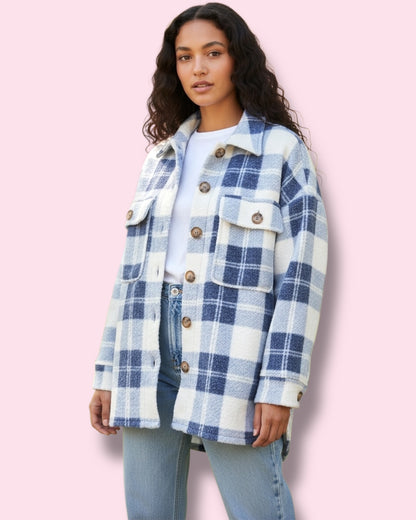 Victoria Check Shacket - Blue