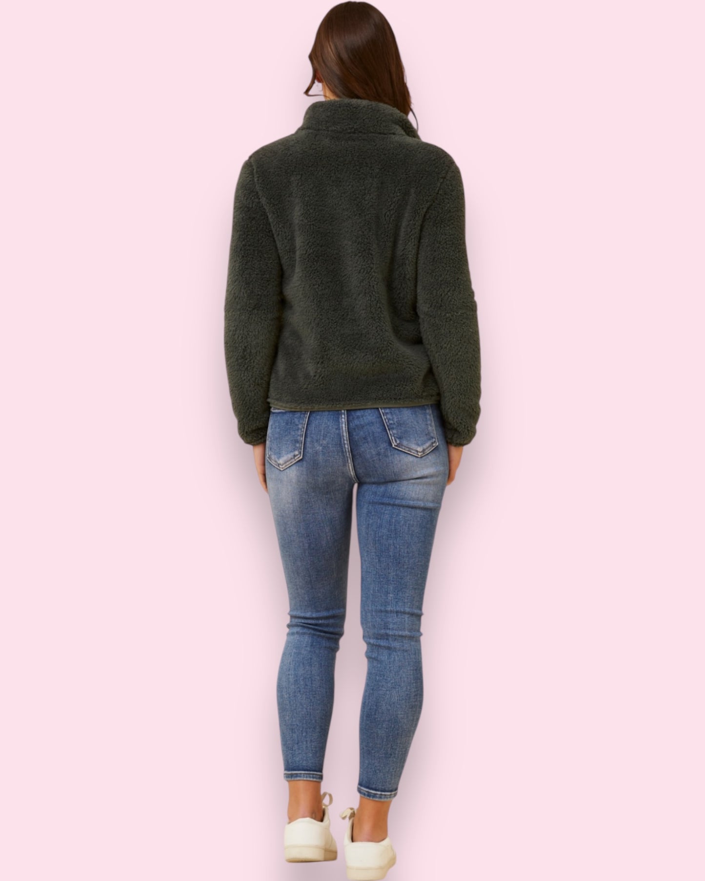 Teddy Fur Zip Jacket - Deep Forest