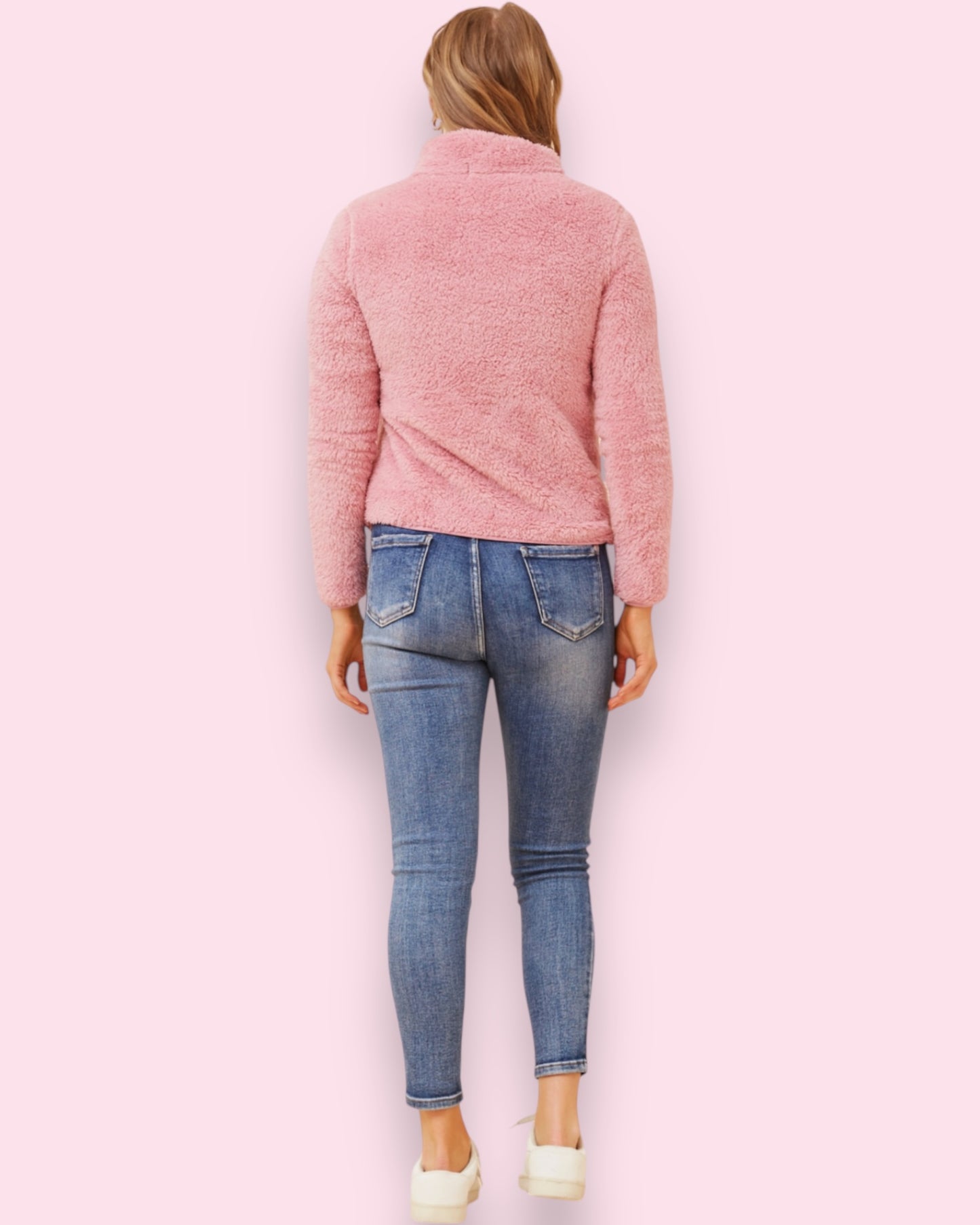 Teddy Fur Zip Jacket - Rose Pink