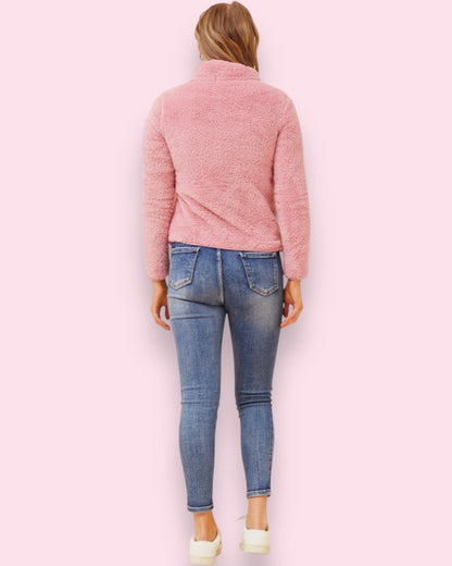 Teddy Fur Zip Jacket - Rose Pink