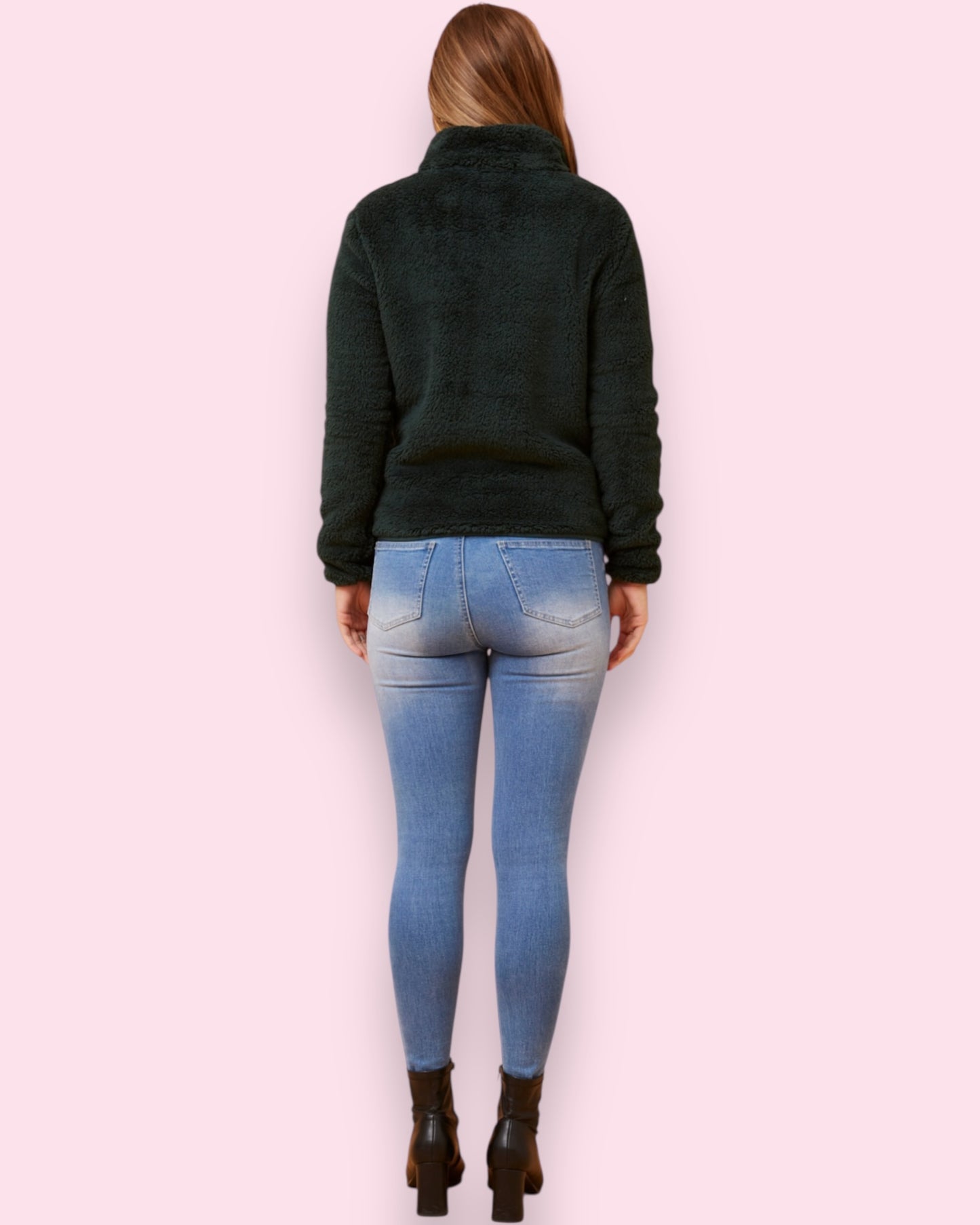 Teddy Fur Zip Jacket - Forest Green