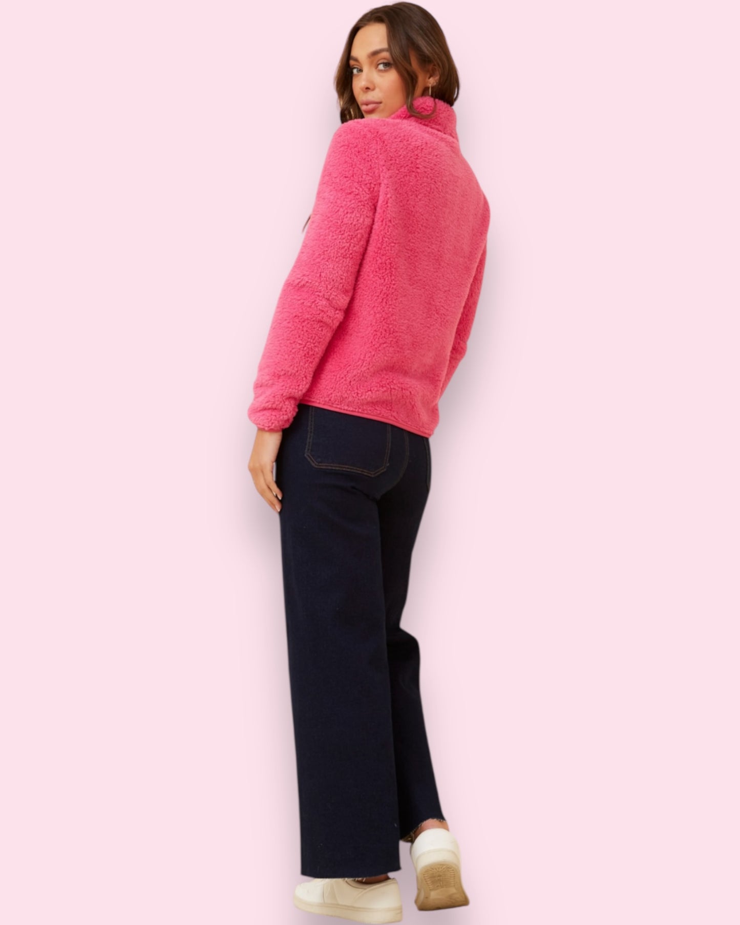 Teddy Fur Zip Jacket - Azalea