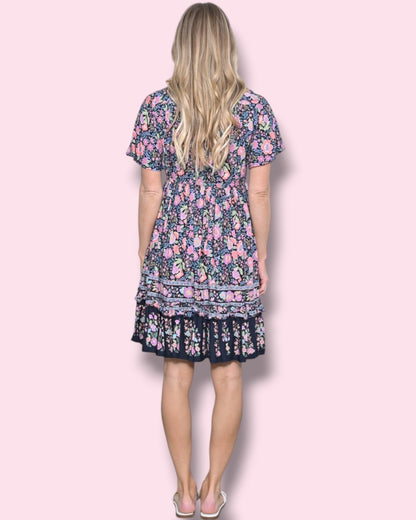 Calista Dress - Navy/Pink Floral