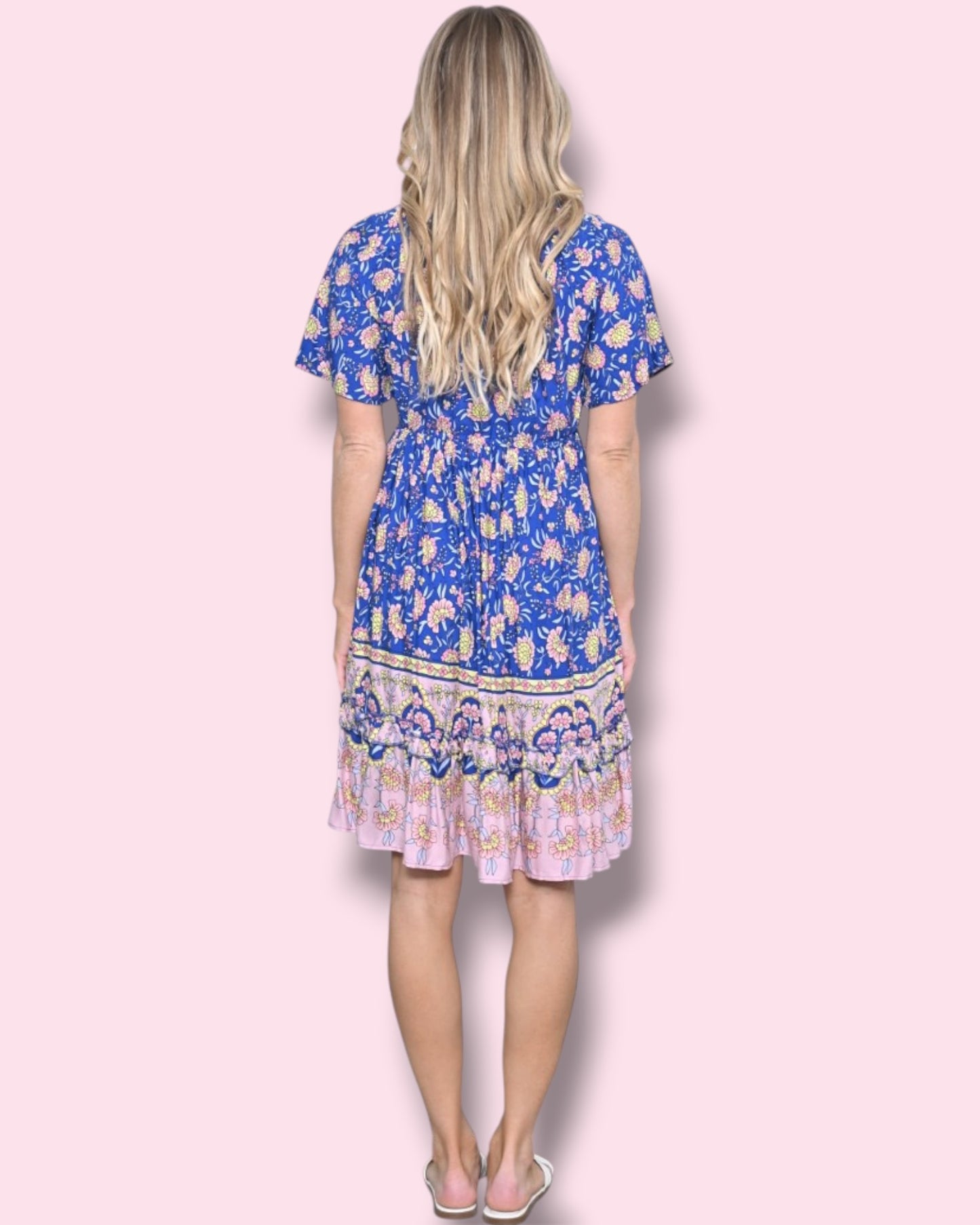 Calista Dress - Cobalt/Light Pink