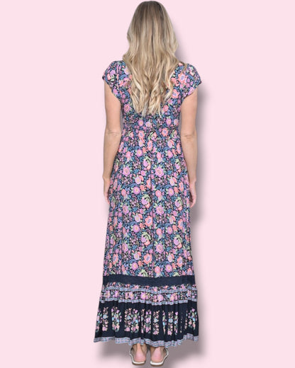 Cassie Print Maxi Dress - Navy/Pink Floral